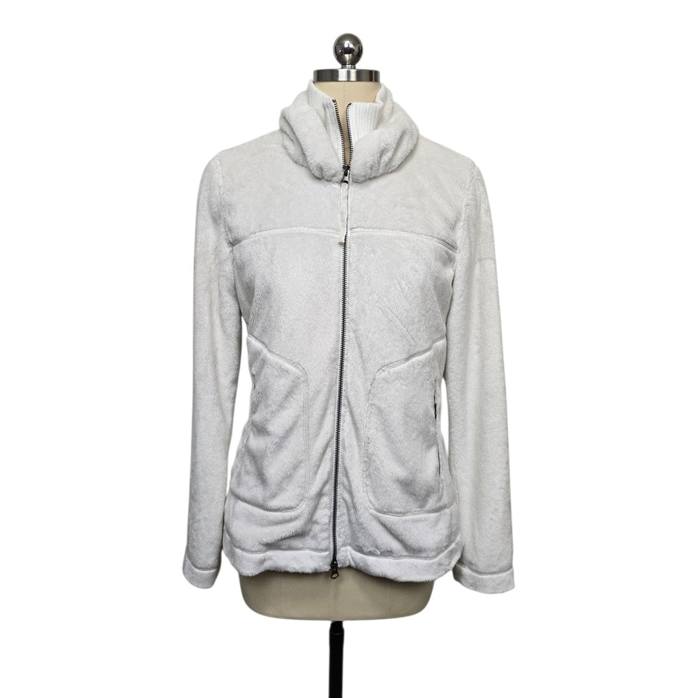 Athleta Womens White Fleece Full Zip Jacket Cozy Funnel Neck Size M